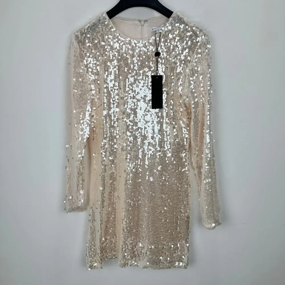 Gianni Bini Ruby Sequin Mini Dress Long Sleeve Cream Party Cocktail Medium NWT - Picture 4 of 13